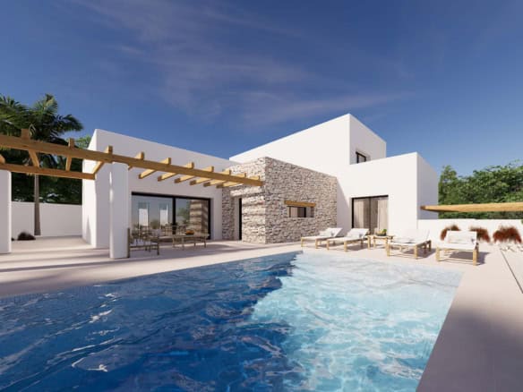 New build Ibiza-style villa for sale near Moraira town centre
