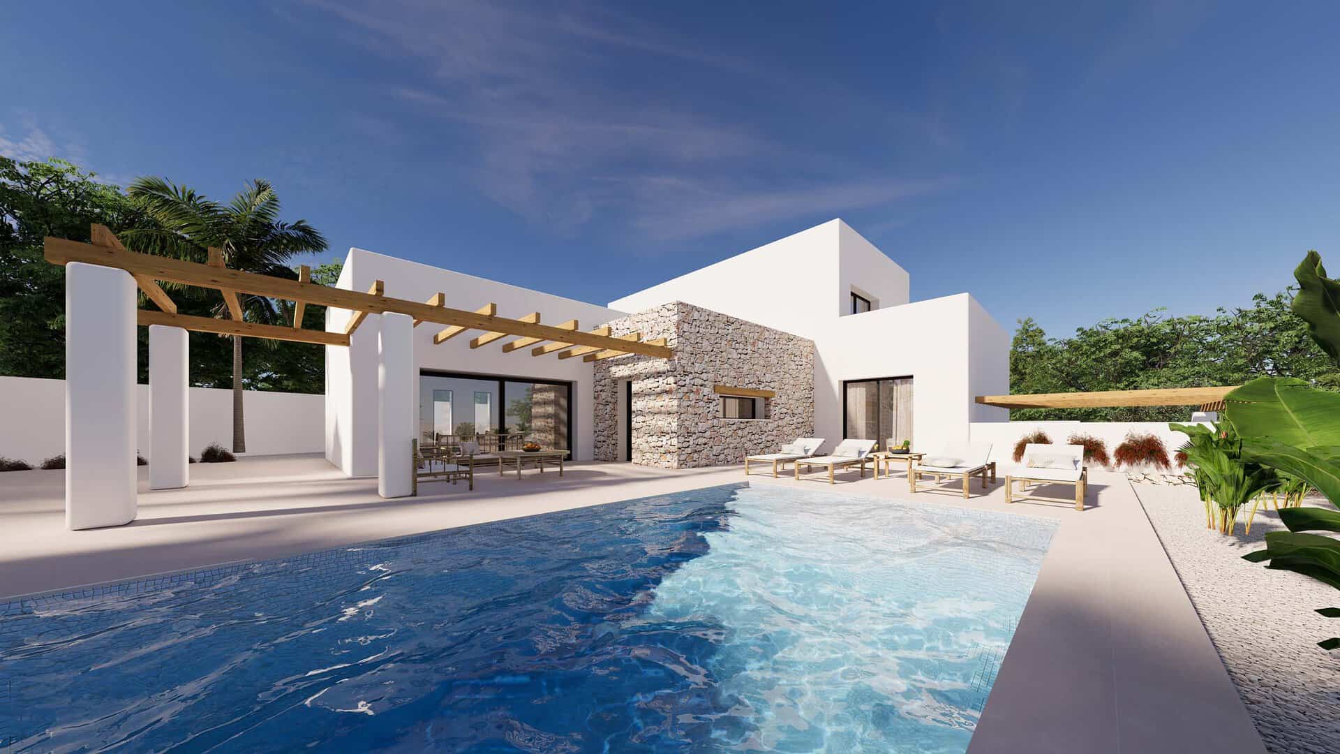 New build Ibiza-style villa for sale near Moraira town centre